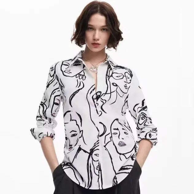 Face Art Shirt Long Sleeve Spanish Blouse