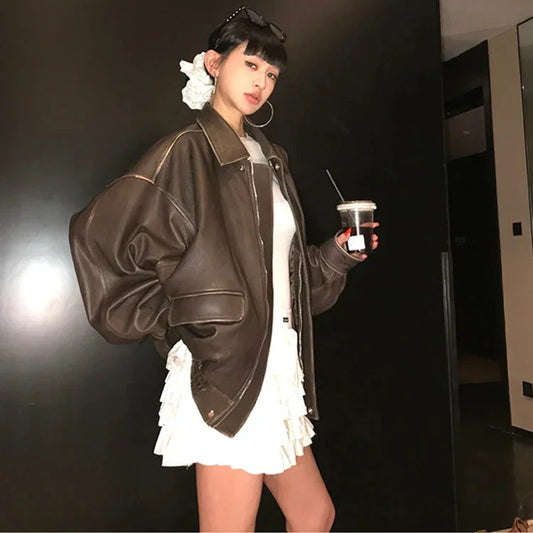 Distressed Faux Leather Jacket Vintage