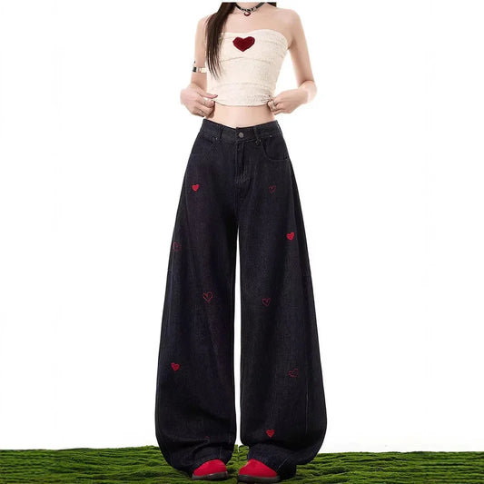 Plus Size Embroidered Denim High Waist & Wide Leg