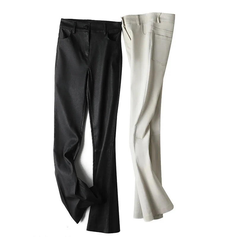 Women's Stretch Leather Trousers Mid Waist & Flared
