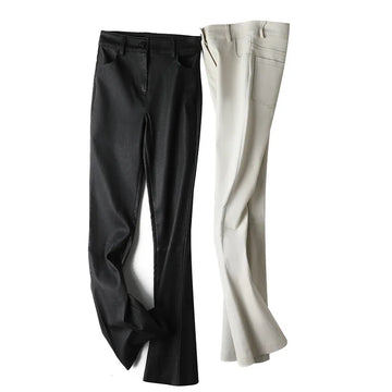 Women's Stretch Leather Trousers Mid Waist & Flared